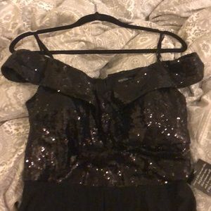 Boston Proper Off Shoulder Black Sequin Jumpsuit